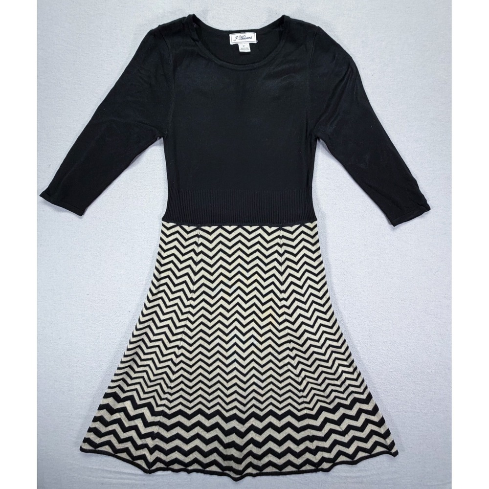 J Howard Knit Dress Women Size M Black Chevron 3/4 Sleeve